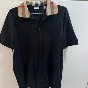 Burberry Black Polo Shirt with Check Collar